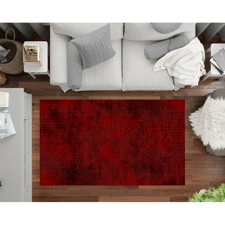 Williston Adrihanna Flatweave Red/Black Rug Wayfair.co.uk